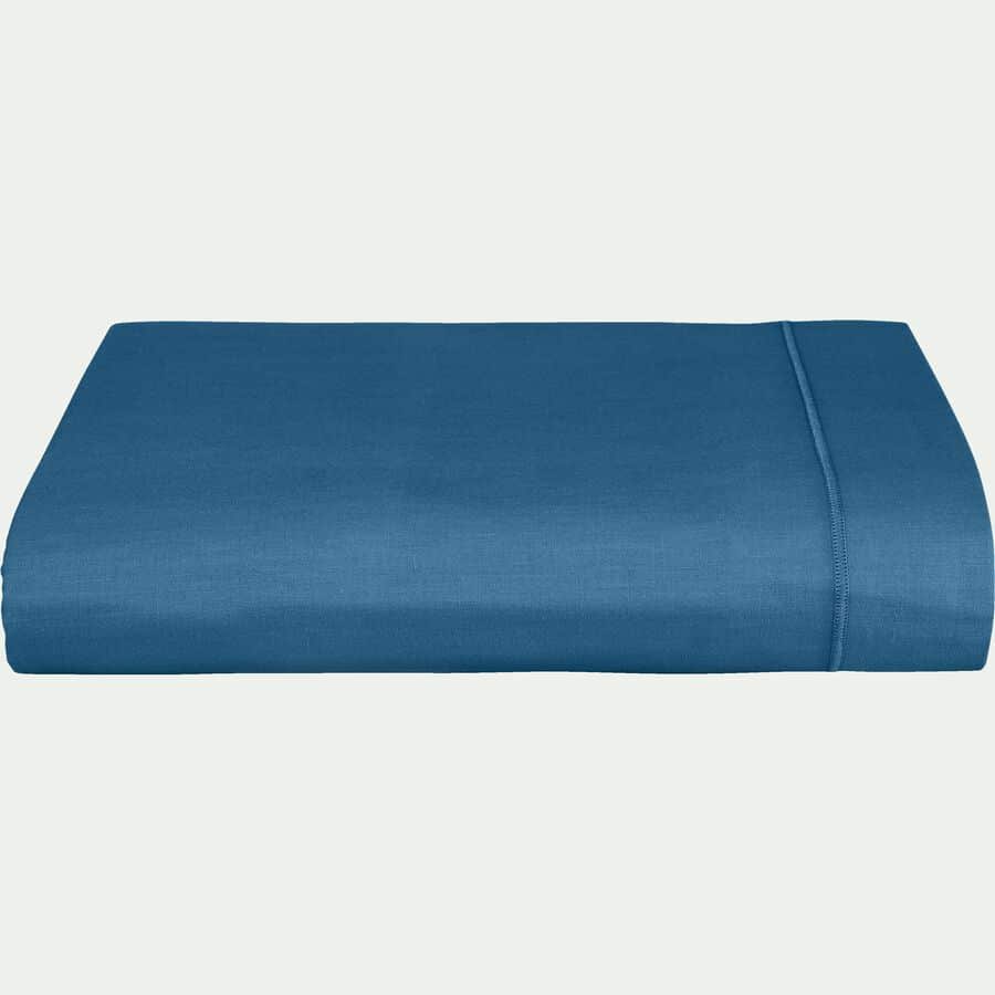 Drap plat en coton 2 personnes 240X290cm - Bleu canard - Veo shop