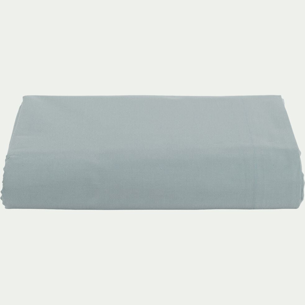 Drap plat en percale de coton - bleu calaluna 270x300cm-FLORE