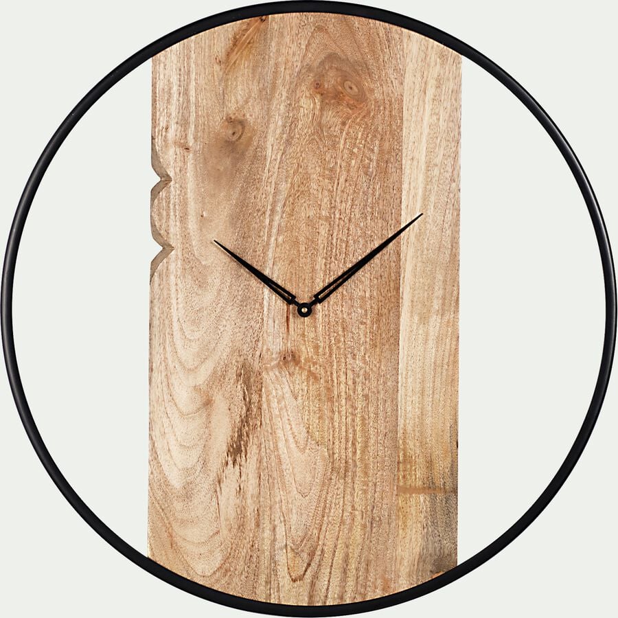 Horloge murale en bois de manguier - noir D60cm-TOINON