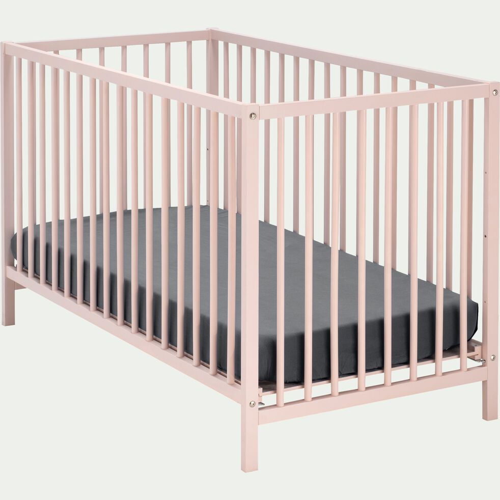 Lit bébé à barreaux en hêtre massif - rose grège 60x120cm-CAMILLE
