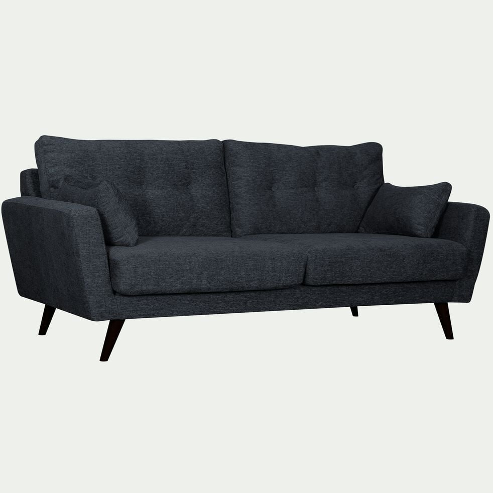 Canapé 3 places fixe en tissu avec piètement noir - bleu-ICONE