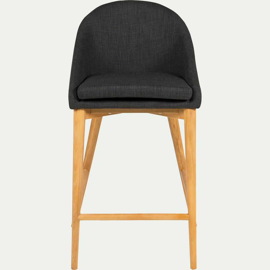 Chaise de bar en tissu gris foncé pieds bois - H66cm-ABBY