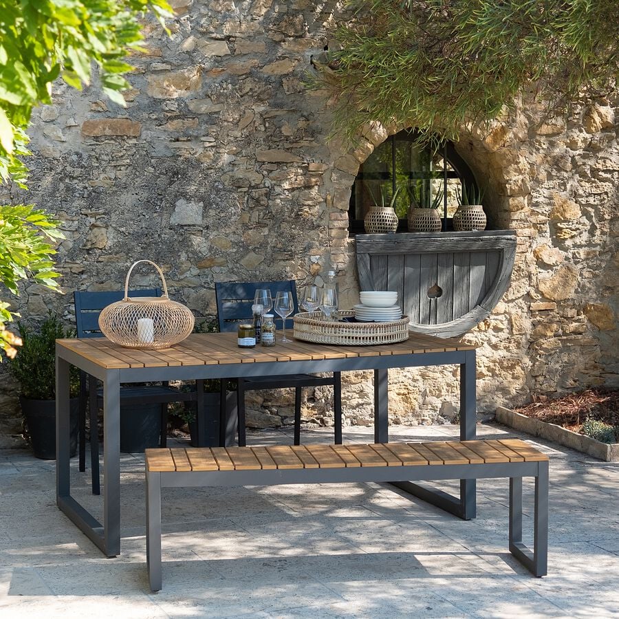 Table de jardin rectangulaire fixe en polywood et aluminium - bois clair (6 places)-ZICO
