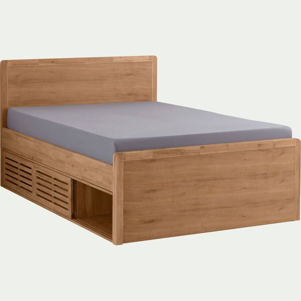 Lit 2 places avec tête de lit en acacia - bois clair 160x200cm-GAIA