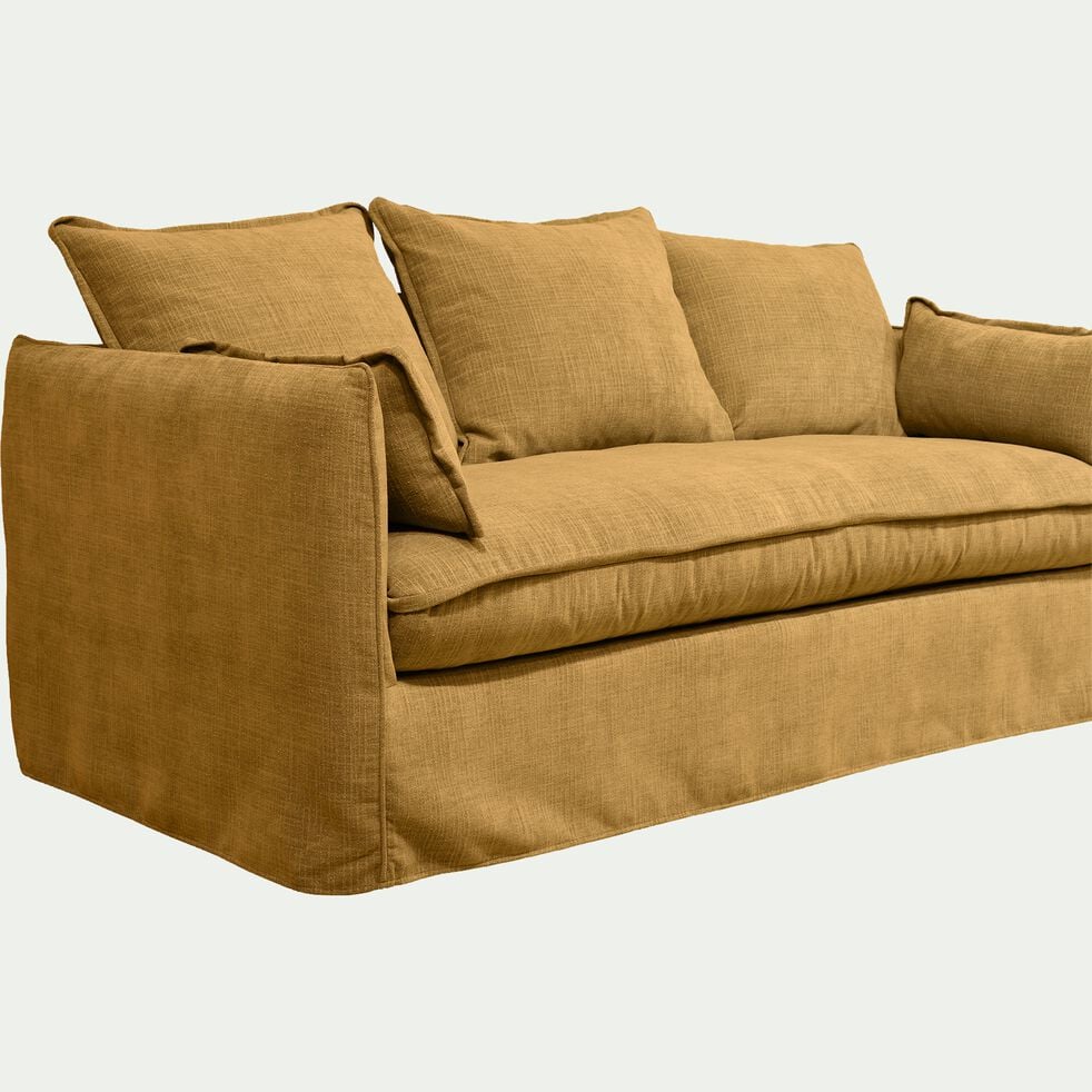 Canapé 4 places fixe en tissu - jaune argan-KALISTO