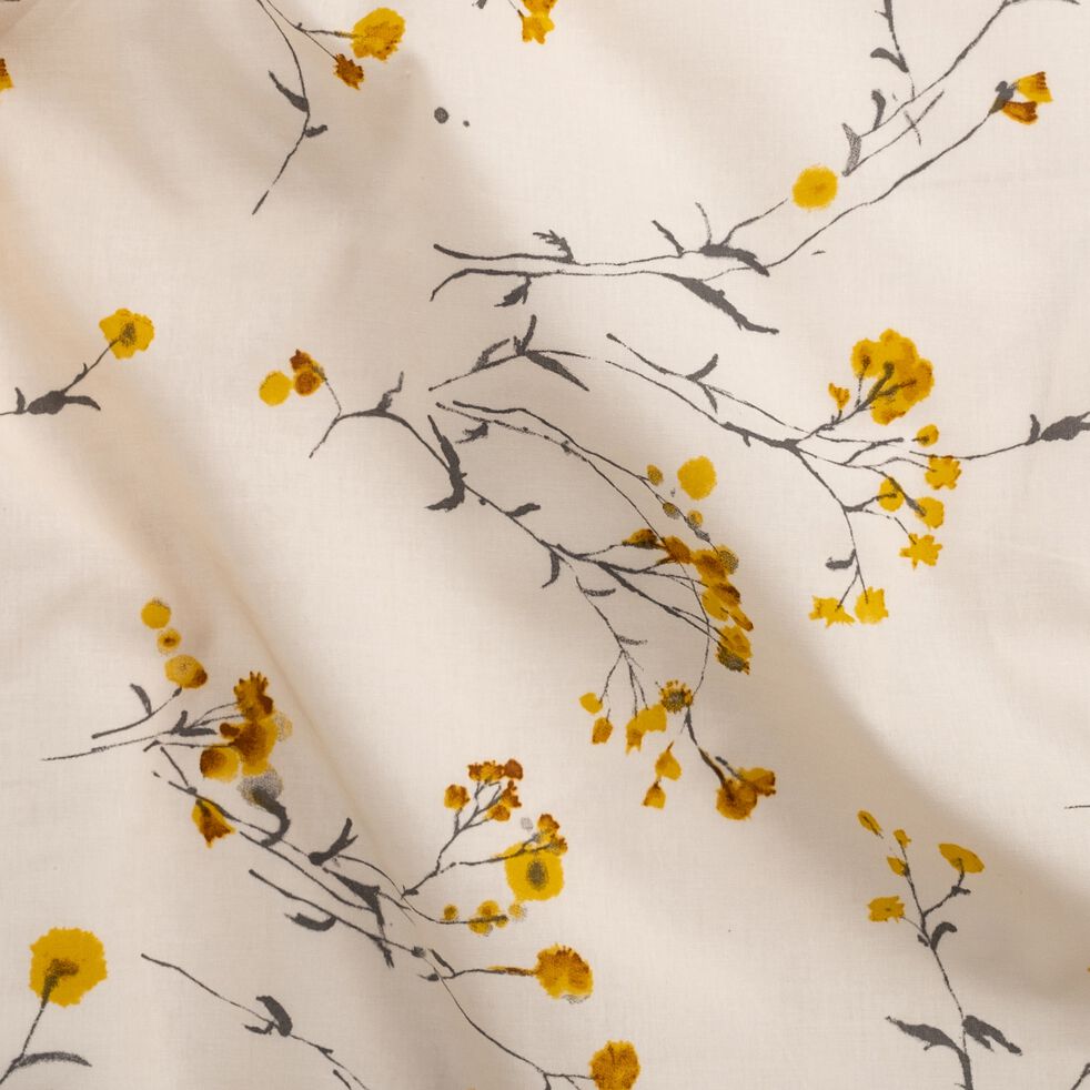 Housse de couette 240x220cm et 2 taies d'oreiller 63x63cm en coton lavé à motif floral - beige-AVRIL