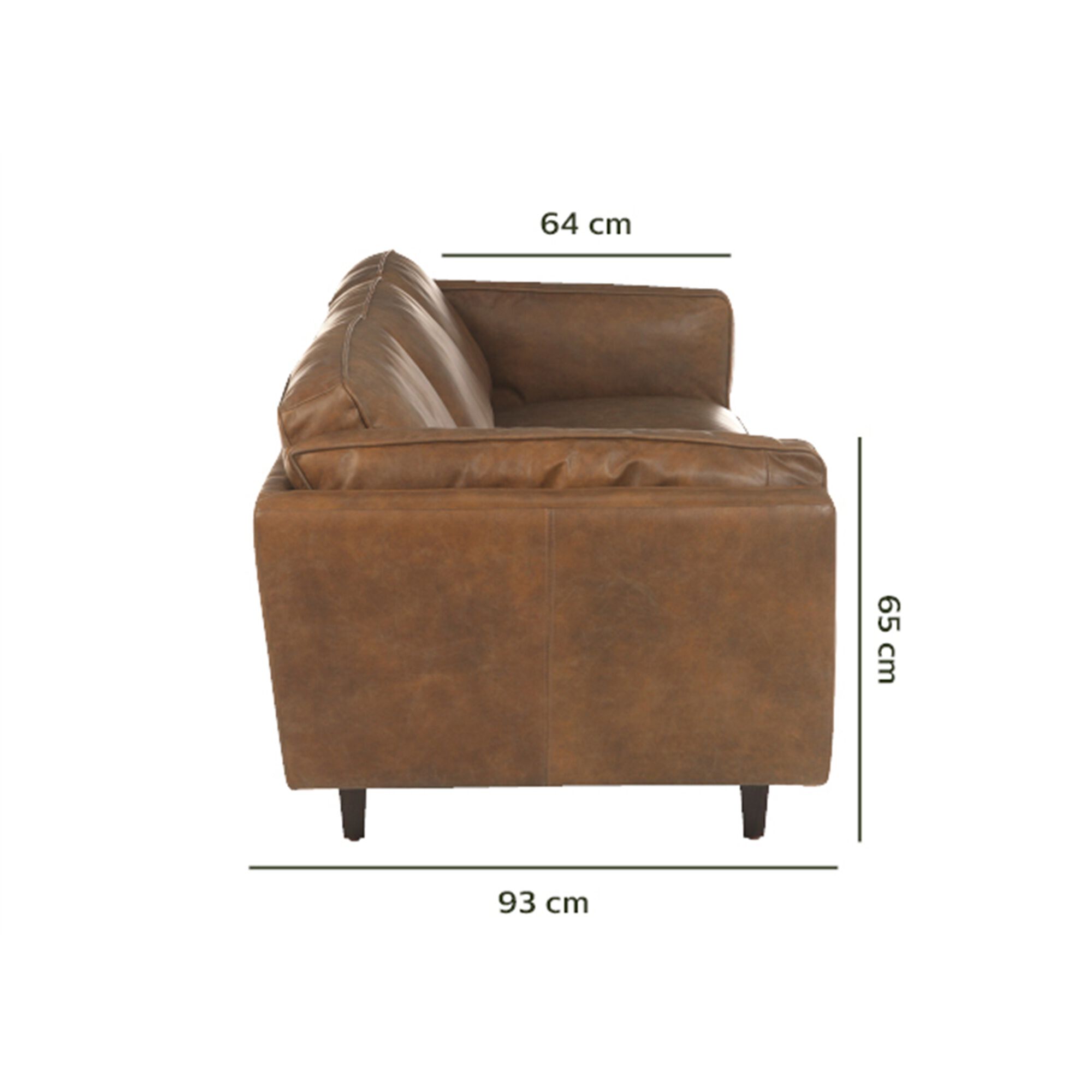 Canapé 3 places fixe en cuir de vachette - marron-BROOKLYN
