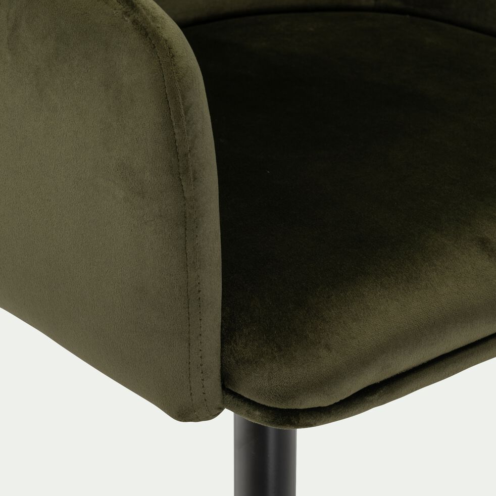 Chaise en tissu effet velours avec accoudoirs - vert cèdre-GINETTE