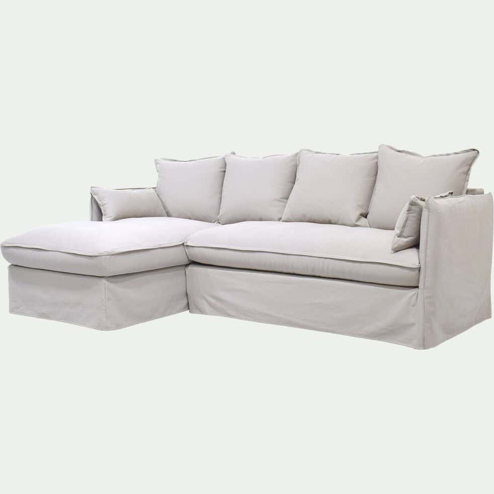 Canapé 3 places fixe en coton et lin - blanc capelan - KA