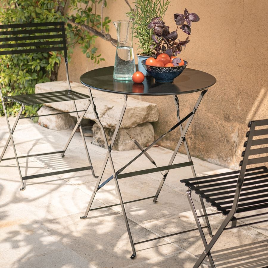 Table de jardin pliante carrée en acier- noir (2 places)-CERVIONE