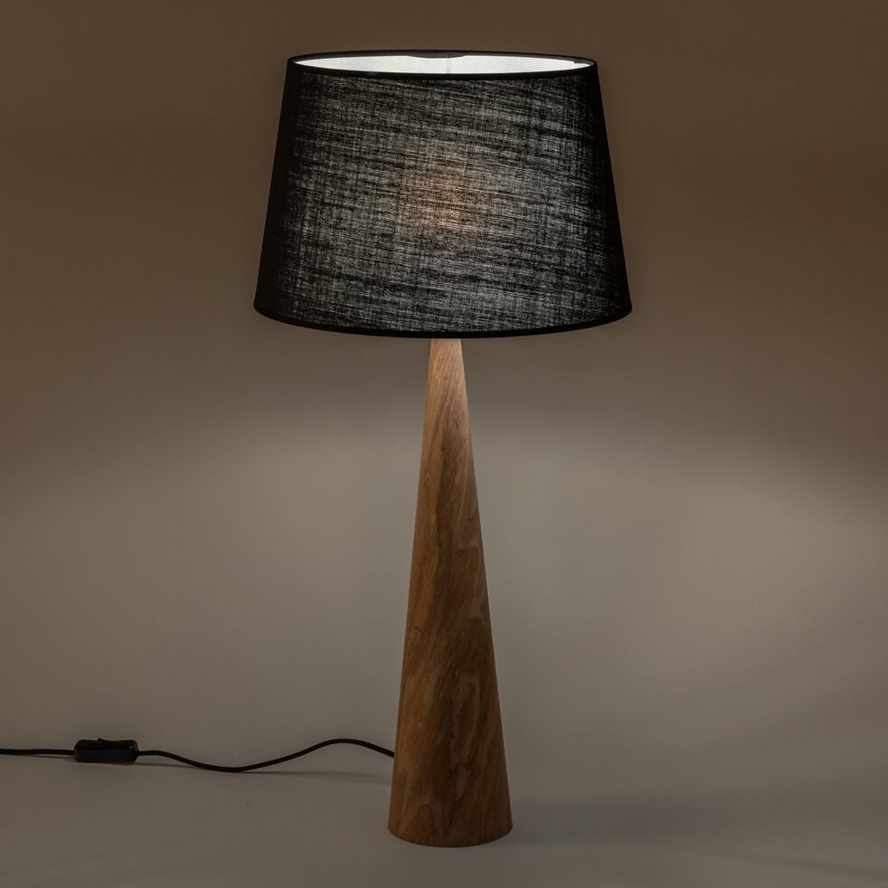 Lampe en métal effet bois clair et coton - noir-KONE