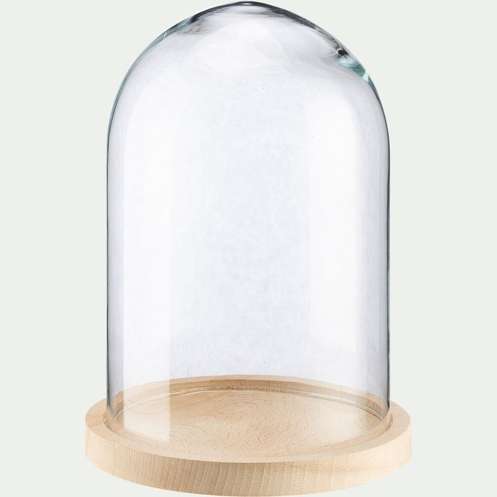 Cloche en verre et soucoupe en hêtre - transparent D17,5xH23cm-LAGUNE