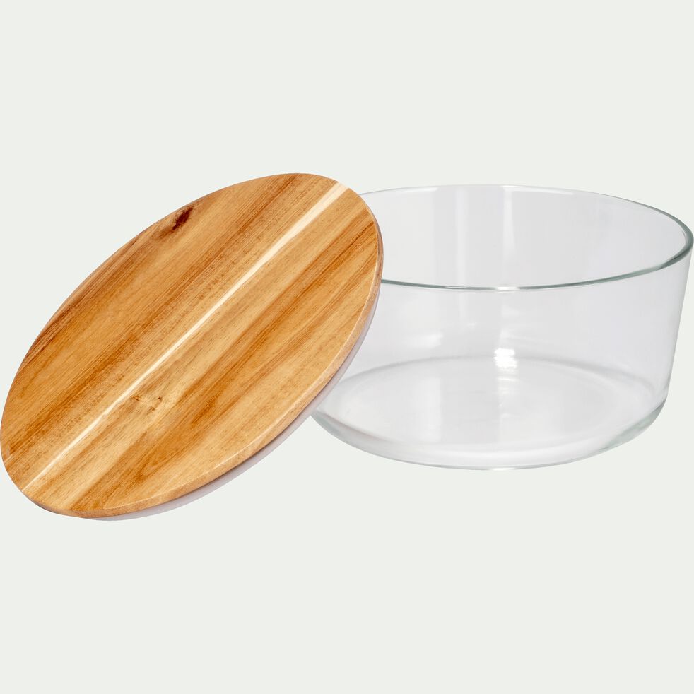 Boîte ronde en verre avec couvercle en bois D18,6cm-SAPAN