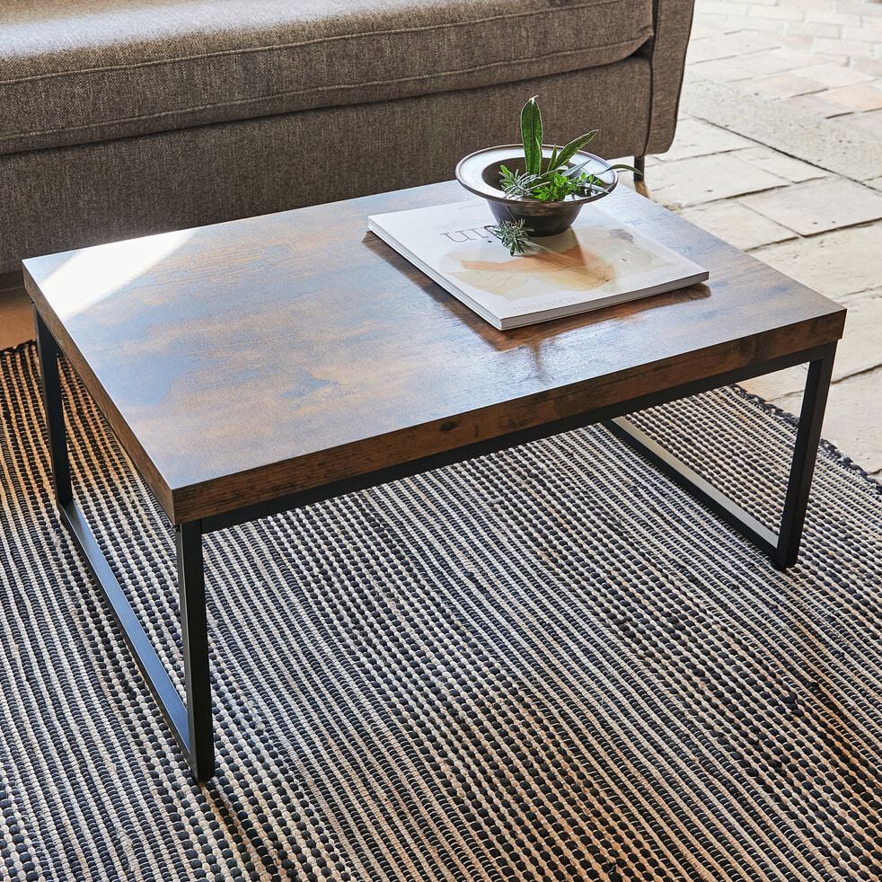 Table basse rectangulaire effet bois et acier - marron-MANILLE
