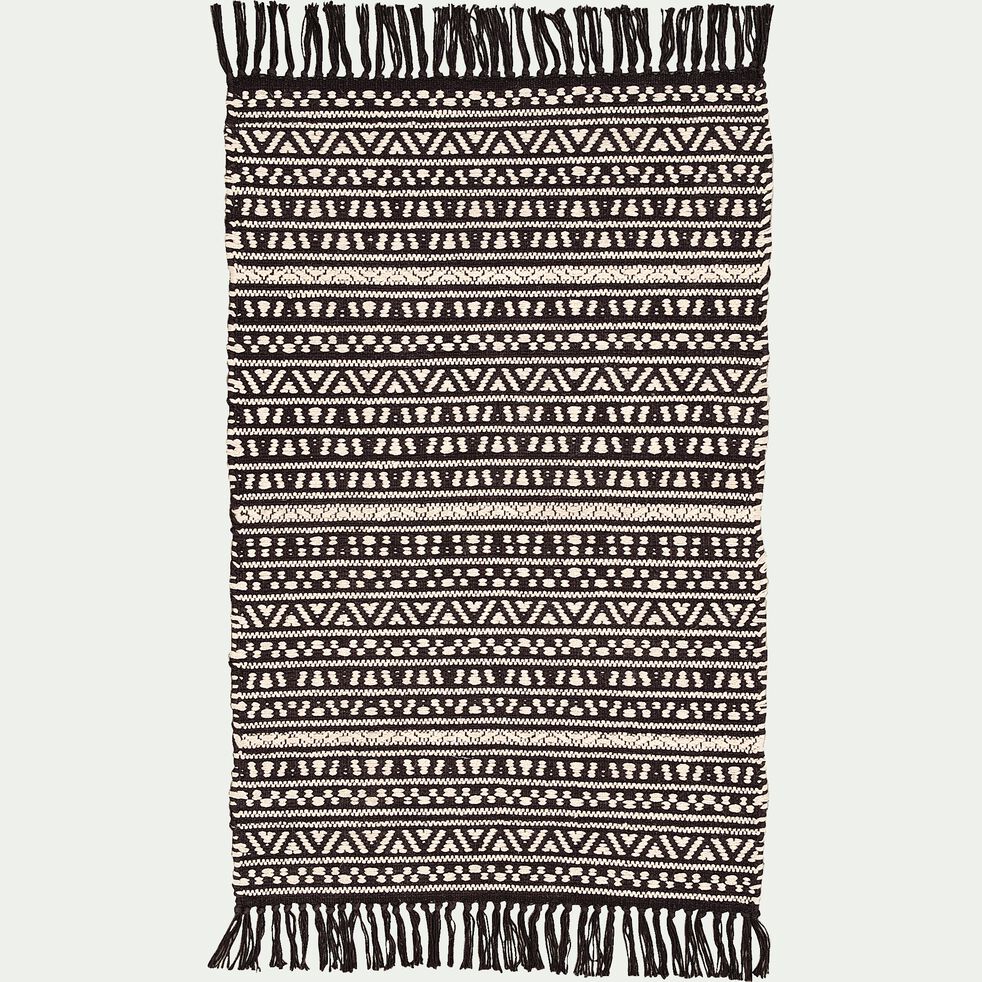 Tapis inspiration aztèque en coton - noir et blanc 60x90cm-OSSA