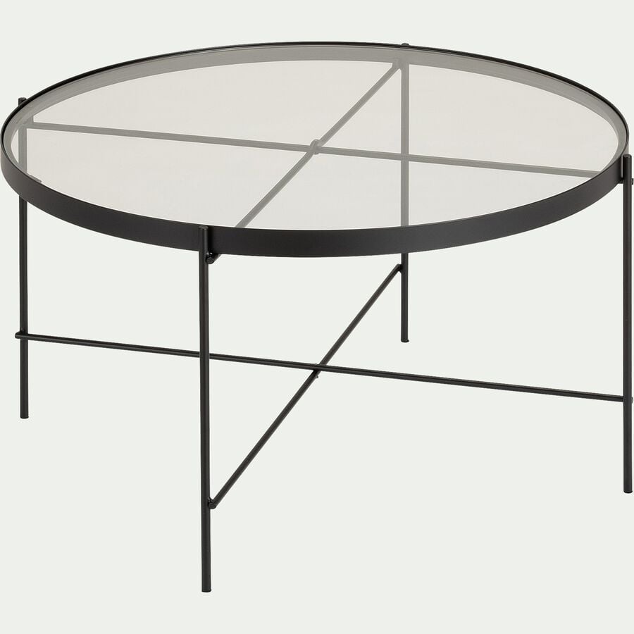 Table basse ronde en acier et verre trempé - noir D72,6xH40cm-LOUKIA
