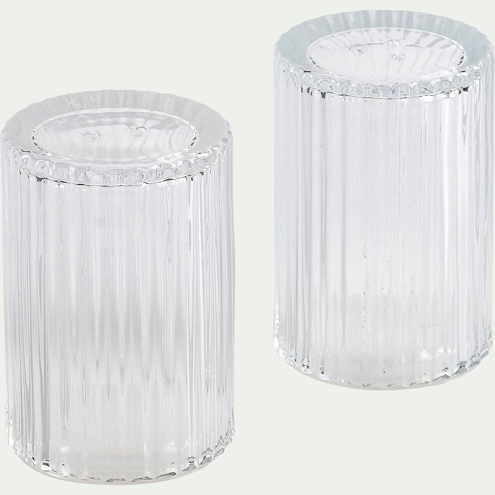Set de salière et poivrière en verre côtelé - transparent H8cm-BICOU