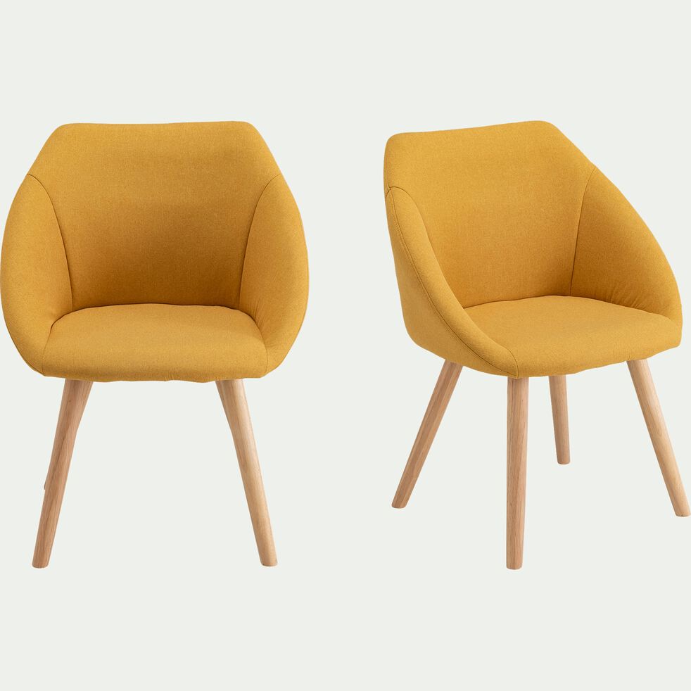 Chaise en tissu avec accoudoirs et piétement naturel - jaune argan-DELINA