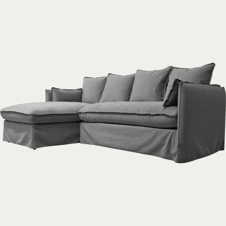 Canapé d'angle gauche fixe en velours - gris vésuve-KALISTO