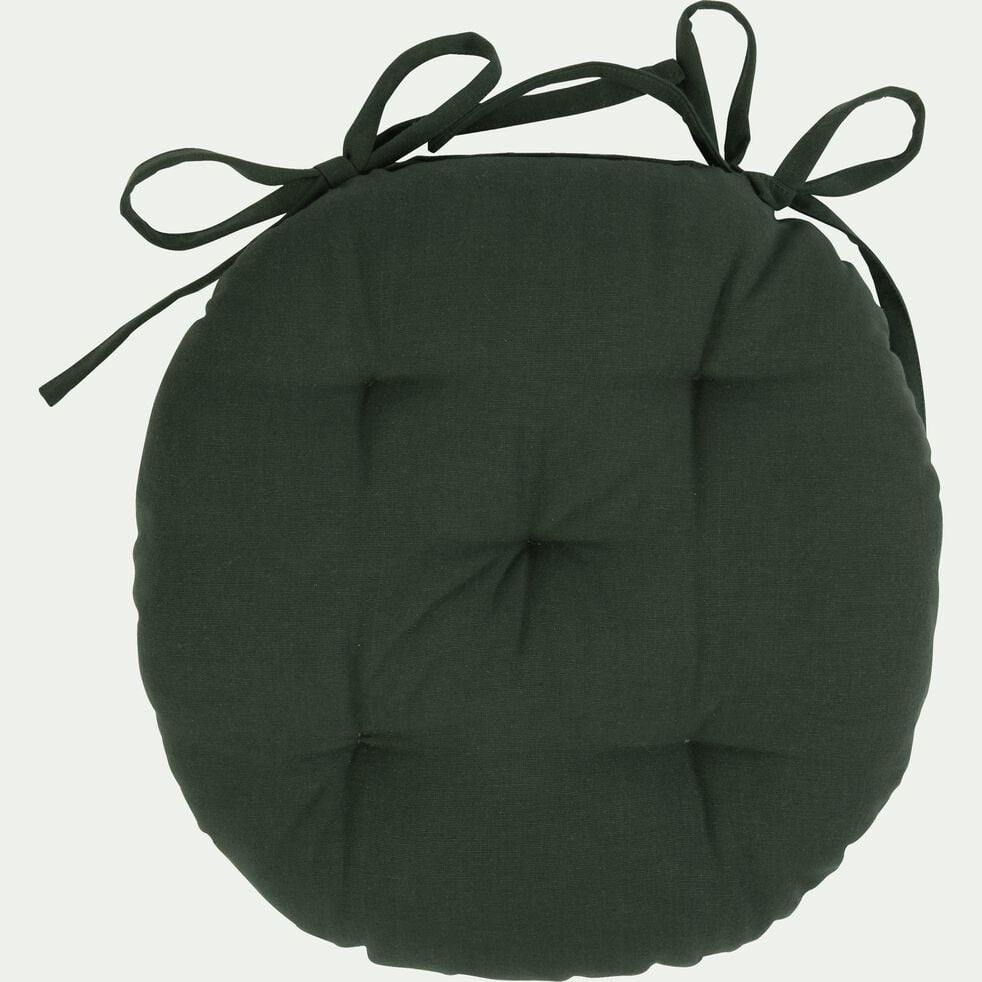 Galette de chaise ronde en coton - vert cèdre D40cm-CALANQUES