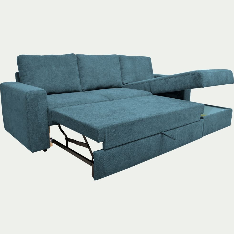 Canapé d'angle réversible convertible en tissu tramé - bleu figuerolles-HONORE