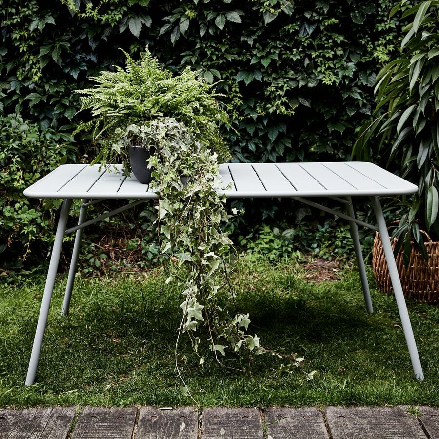Table de jardin pliante rectangle en acier - gris vesuve (4 à 6 places)-Souris