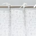 Rideau à nouettes en coton 140x250cm - blanc avec imprimé gris-BESTIAIRE