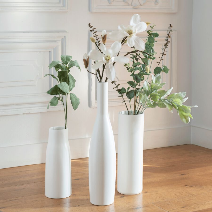 Plante artificielle avec pot en céramique en blanc et support