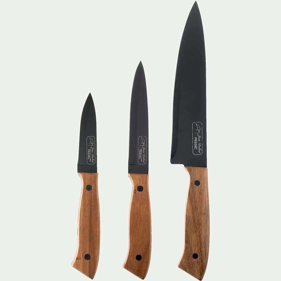 Bloc 4 couteaux de cuisine avec support en bois - L20xH35