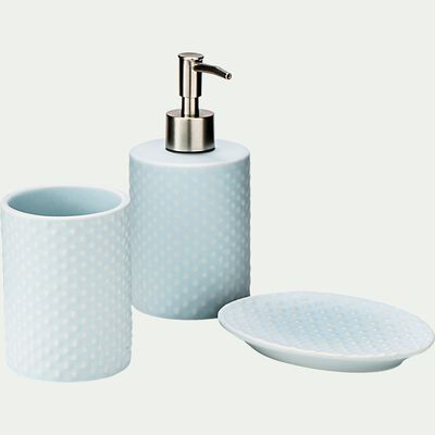 Set de salle de bain en céramique relief - bleu amandier-NARCISSE