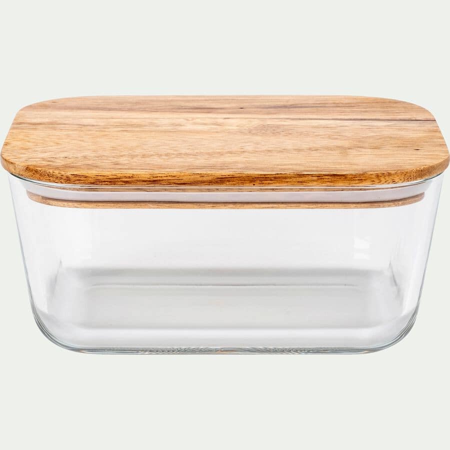 Boîte rectangulaire en verre couvercle en bois H9cm - SAP