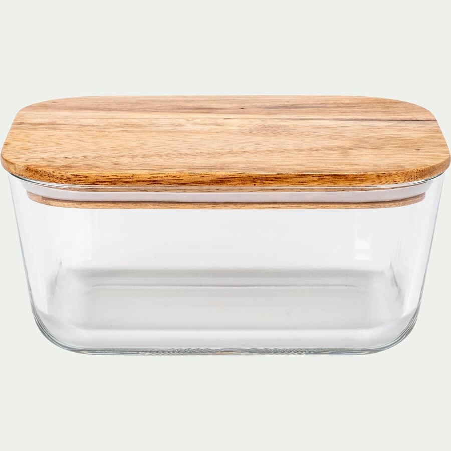 Boîte rectangulaire en verre avec couvercle en bois H7,90cm-SAPAN