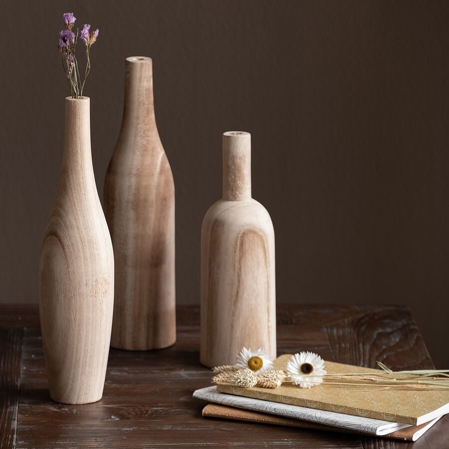 Vase bouteille en bois de paulownia - naturel D8xH30cm-PAMICA