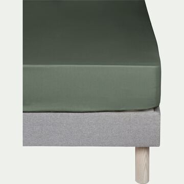 Drap housse en percale de coton - vert cèdre 160x200cm B30cm-FLORE