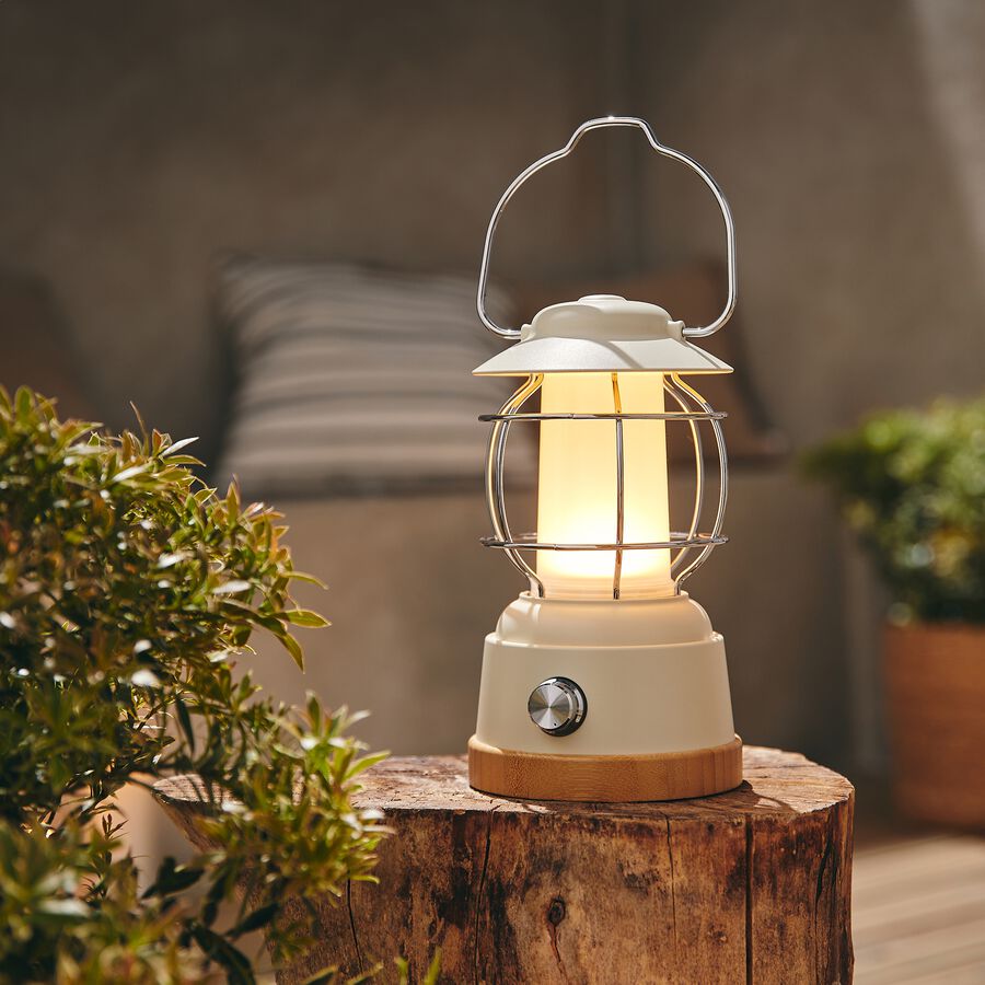 Lanterne à LED en bambou et métal - blanc-SASHA