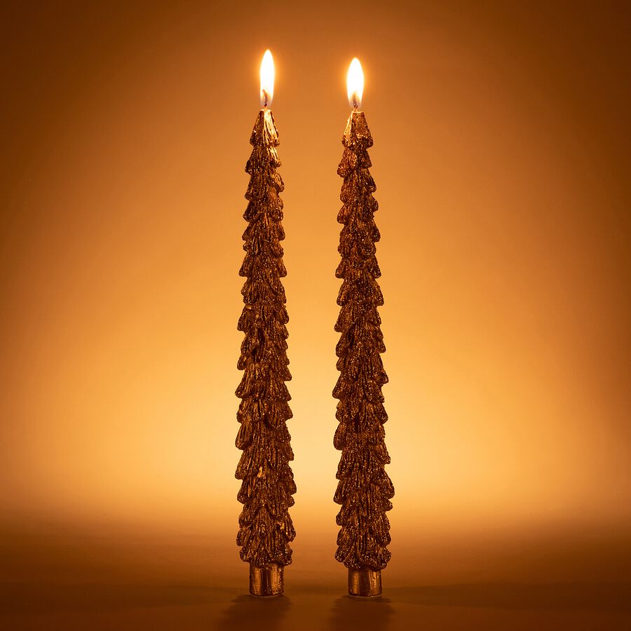 Lot de 2 bougies sapin - doré H26,4cm-APIANE