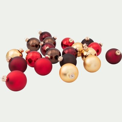 20 boules de Noël en verre rouge, marron et doré D6cm-DUA