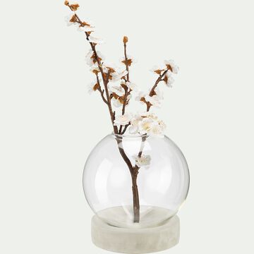 Vase boule en verre et socle en ciment - transparent D19xH21,5cm-ODELIA