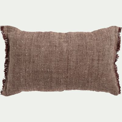 Coussin frangé en lin chambray - marron terre d'ombre 30x50cm-ORLU