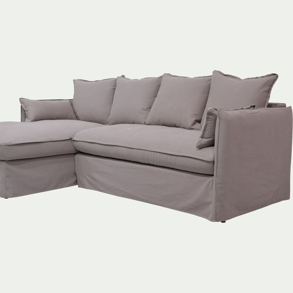 Canapé d'angle gauche convertible en coton et lin - gris borie-KALISTO