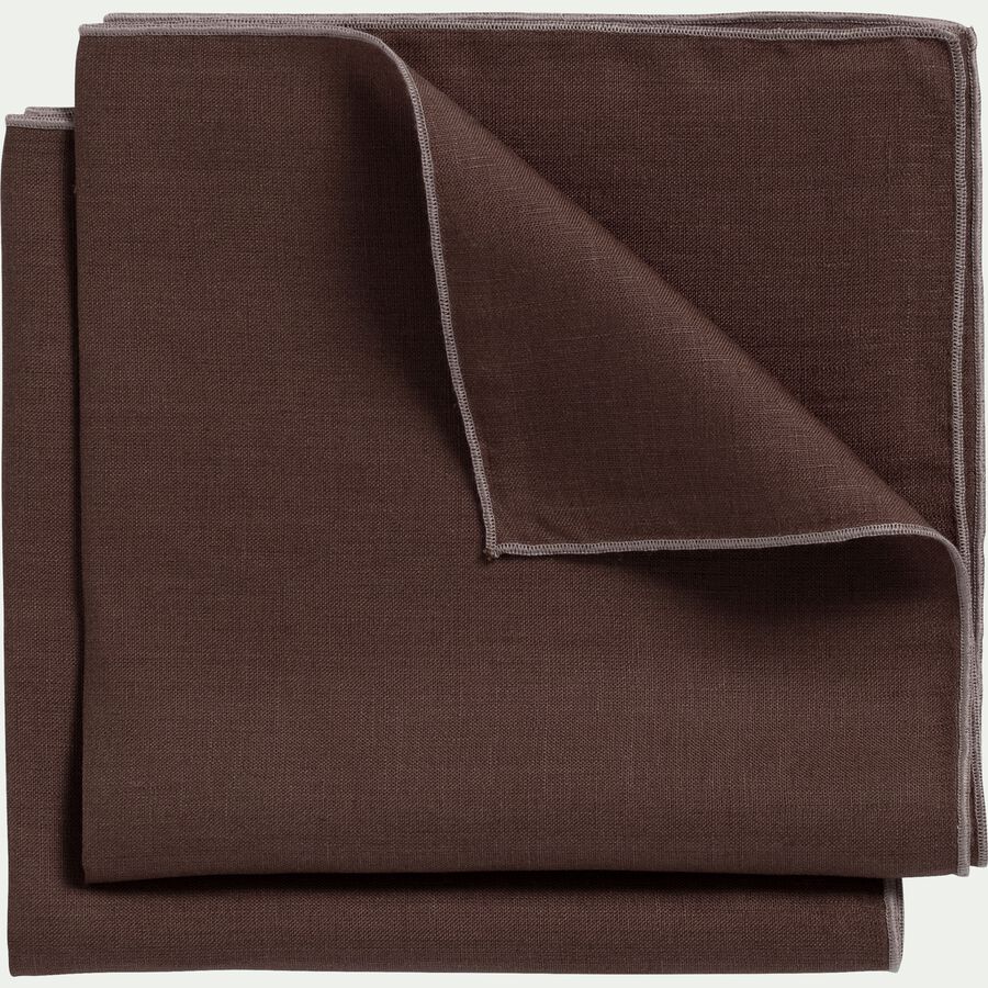 Lot de 2 serviettes de table en lin et coton brun ombre 41x41cm-MILA