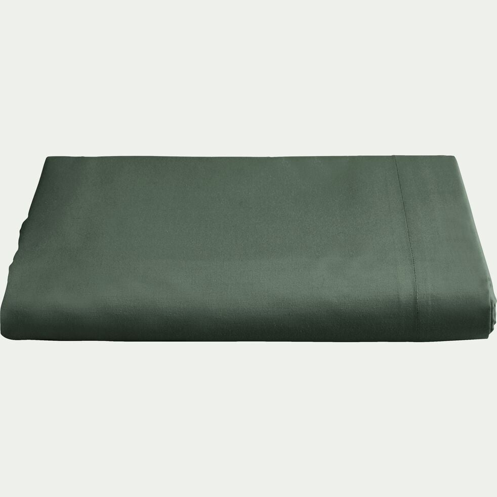 Drap plat en percale de coton 270x300- vert cedre-FLORE