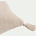 Coussin à pompons tricoté en coton - beige roucas 35x50cm-BAHIA