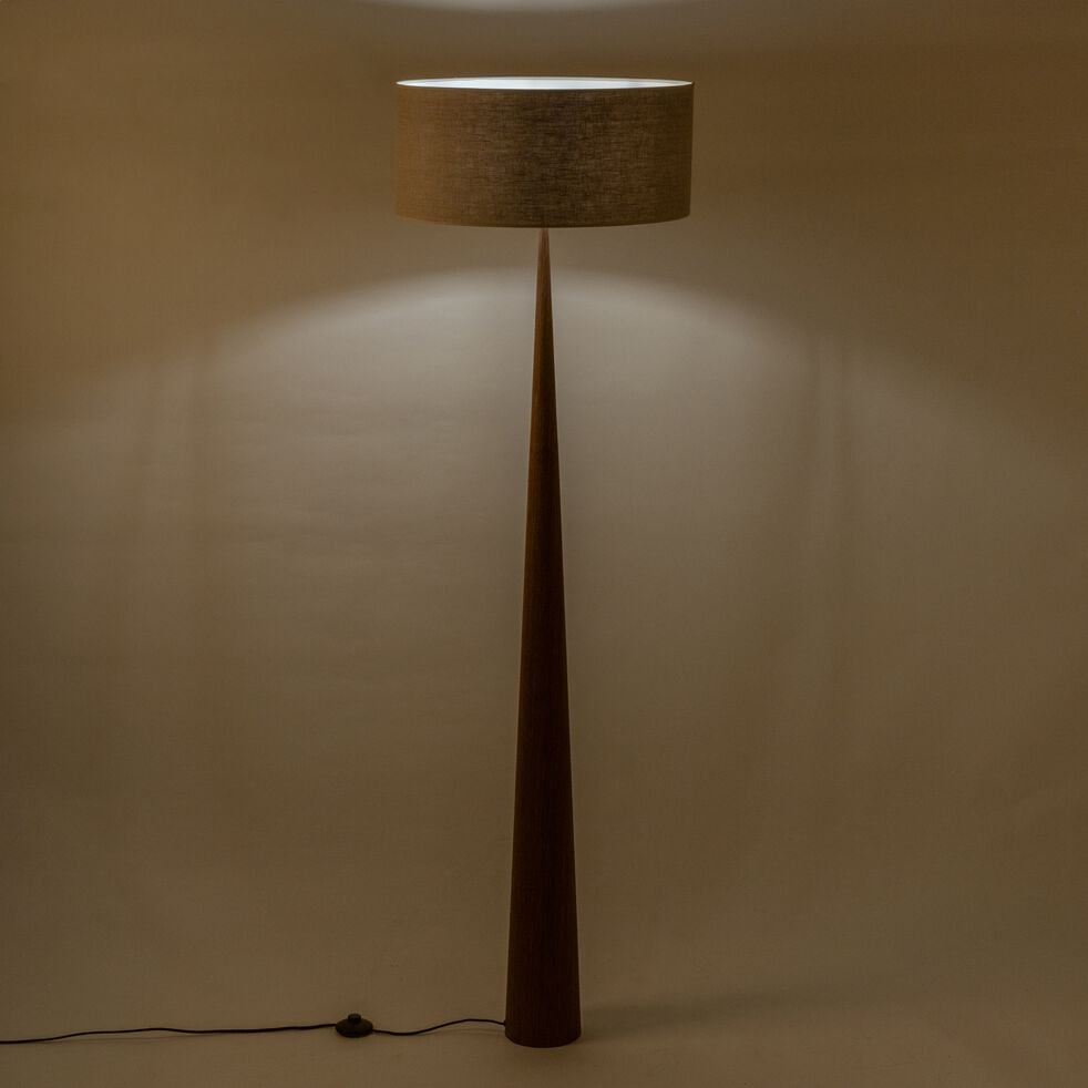 Lampadaire en métal effet bois foncé et lin - gris D50cm-KONE