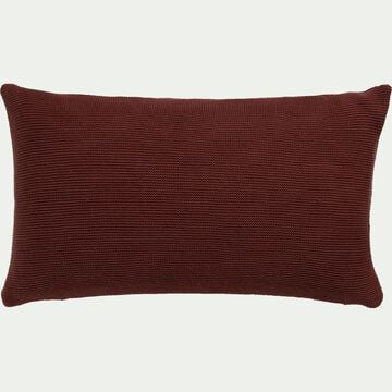Coussin tricoté point mousse en coton - brun terre d'ombre 30x50cm-PUNTO