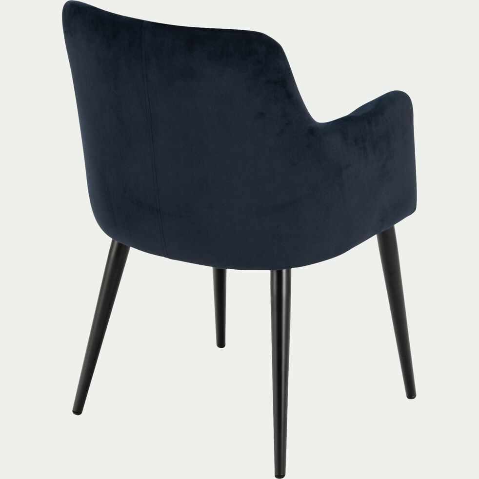 Chaise en tissu effet velours avec accoudoirs - bleu céou-GINETTE