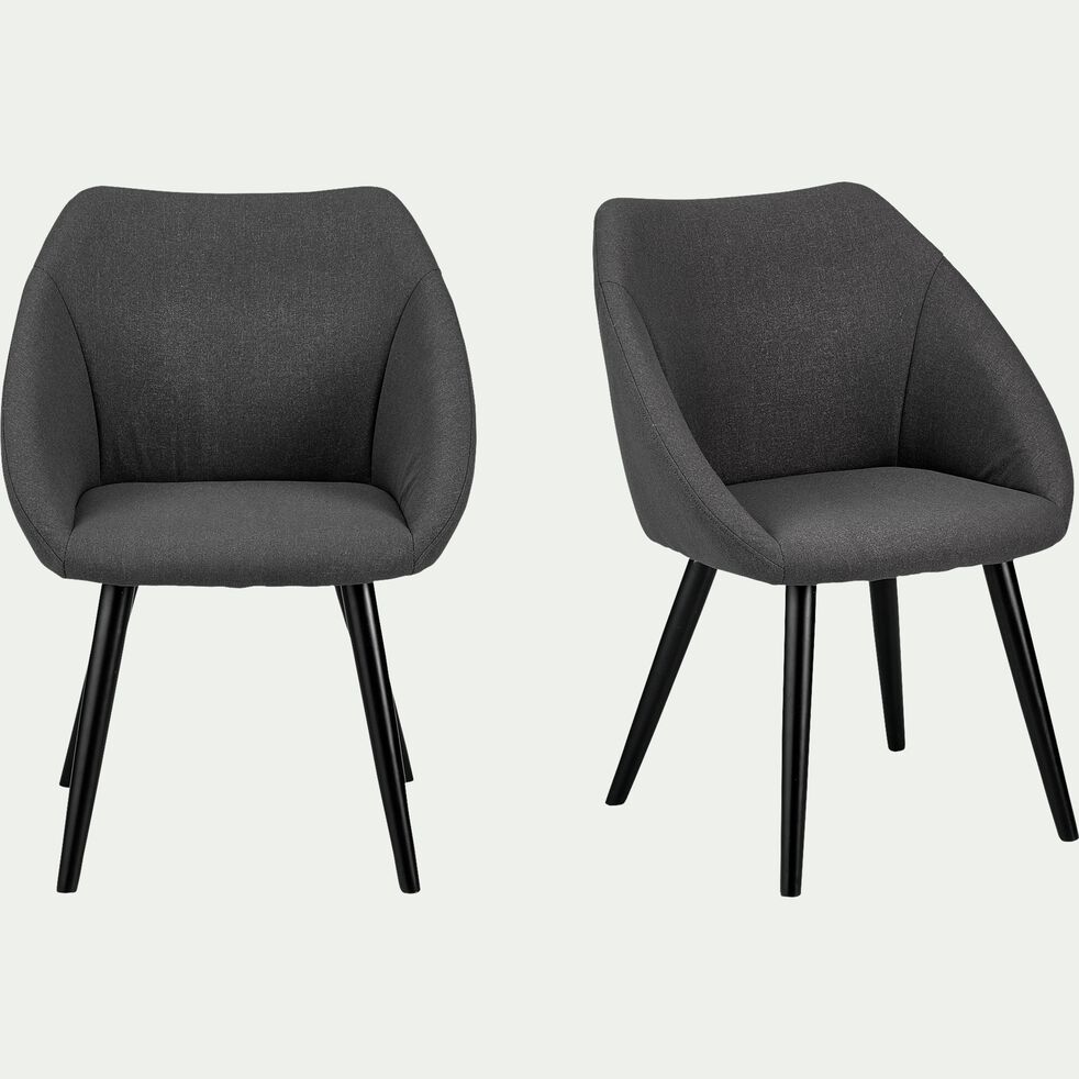 Chaise en tissu avec accoudoirs et piétement noir - gris ardoise-DELINA