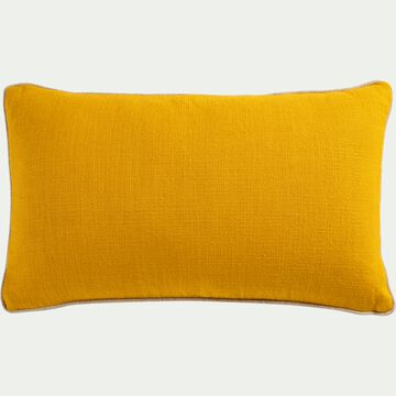 Coussin avec passepoil en lin et coton - jaune argan 30x50cm-HABL