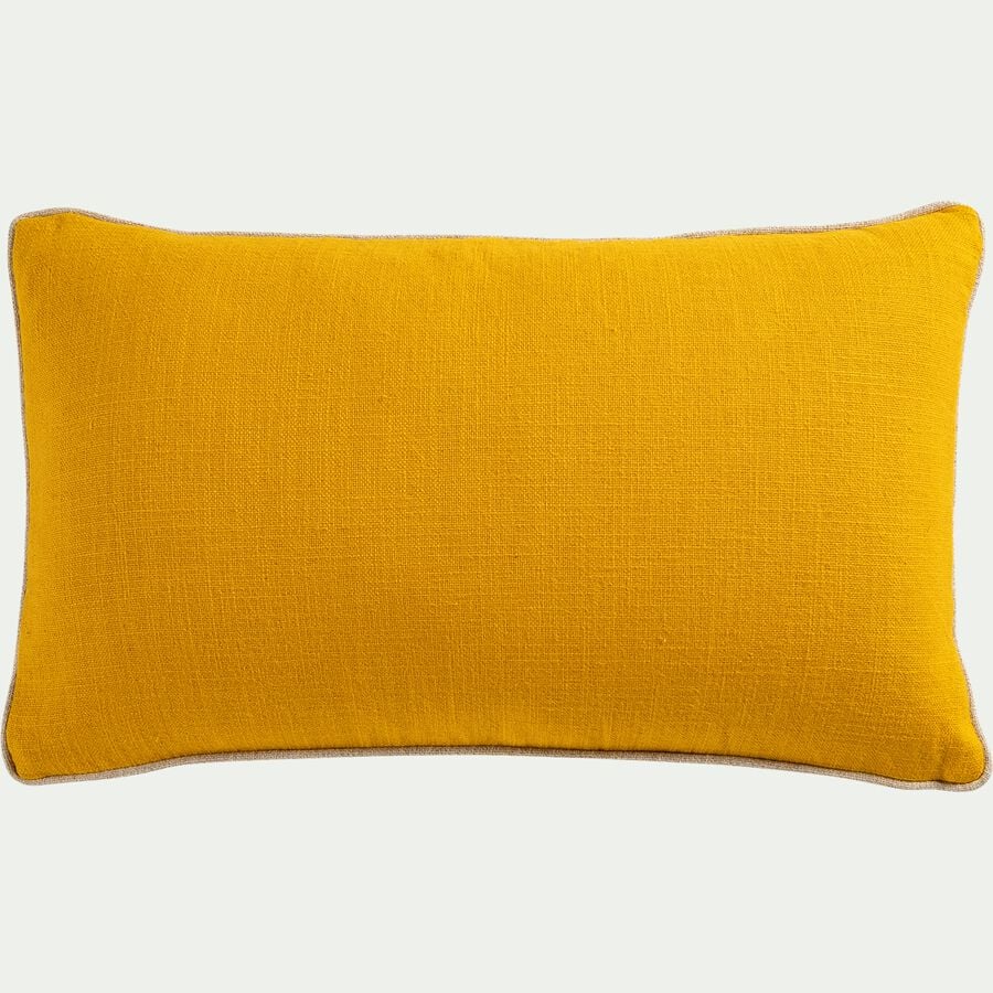 Coussin avec passepoil en lin et coton - jaune argan 30x50cm-HABL