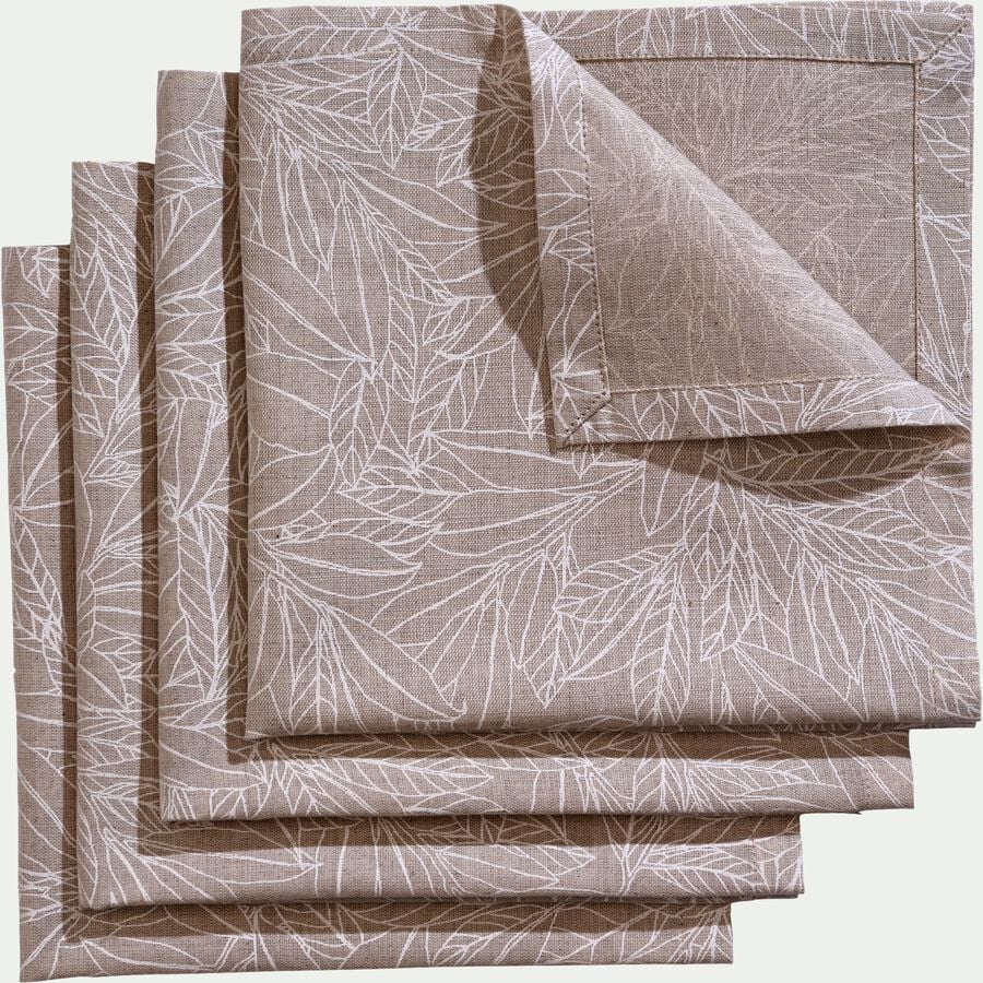 Lot de 4 serviettes motif laurier en lin et coton - beige 41x41cm-ST REMY